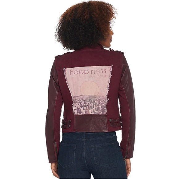 Peace Love World maroon leather moto bomber jacket, women’s size 10 - Picture 2 of 15